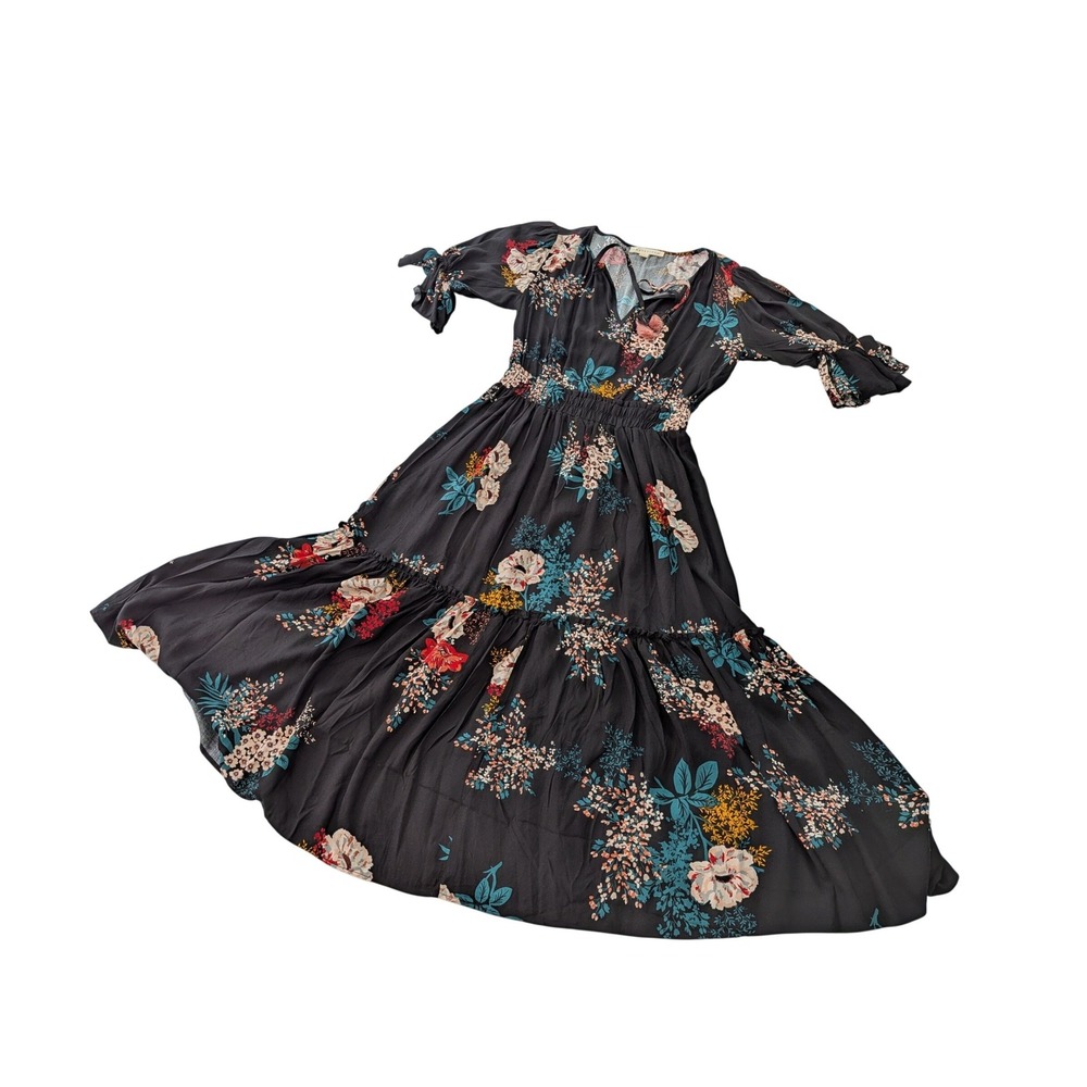 Lovestitch Floral Prairie Midi Dress Black Tassel Tie Boho Cottagecore Small - Picture 8 of 8
